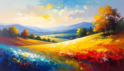 Colorful autumn landscape painting