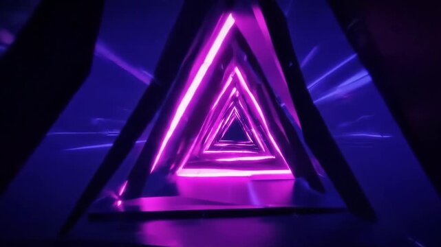 Hypnotic Purple Neon Triangle Tunnel: Abstract 4K VJ Loop