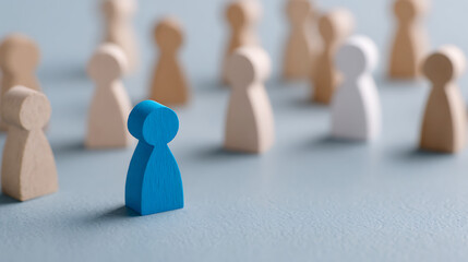 blue figure emerging in sharp focus among blurred figures, leadership theme. generative ai