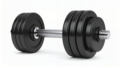 Naklejka premium Close-up of a black dumbbell with weight plates on a white background.