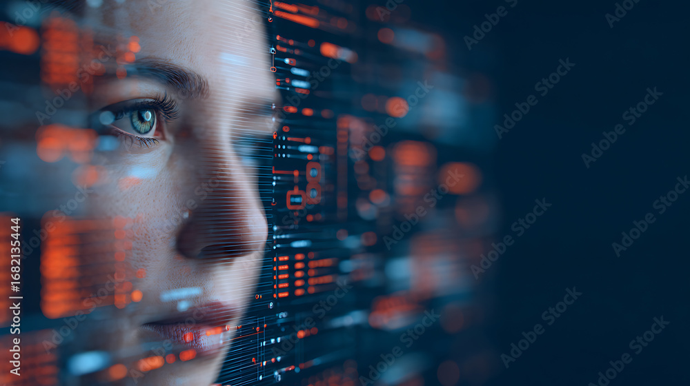 Fototapete futuristic ai interface with digital elements in dark theme. 3d rendering