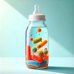 Colorful bacteria in a baby bottle