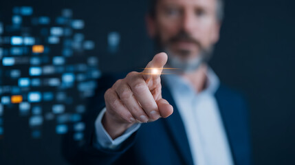 digital b2b marketing technology concept with businessman using futuristic interface.