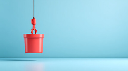 Fototapeta premium claw machine joystick and control button with mechanical grabbing arm suspended above empty blue container on white background. concept of choice and chance. 3d rendering
