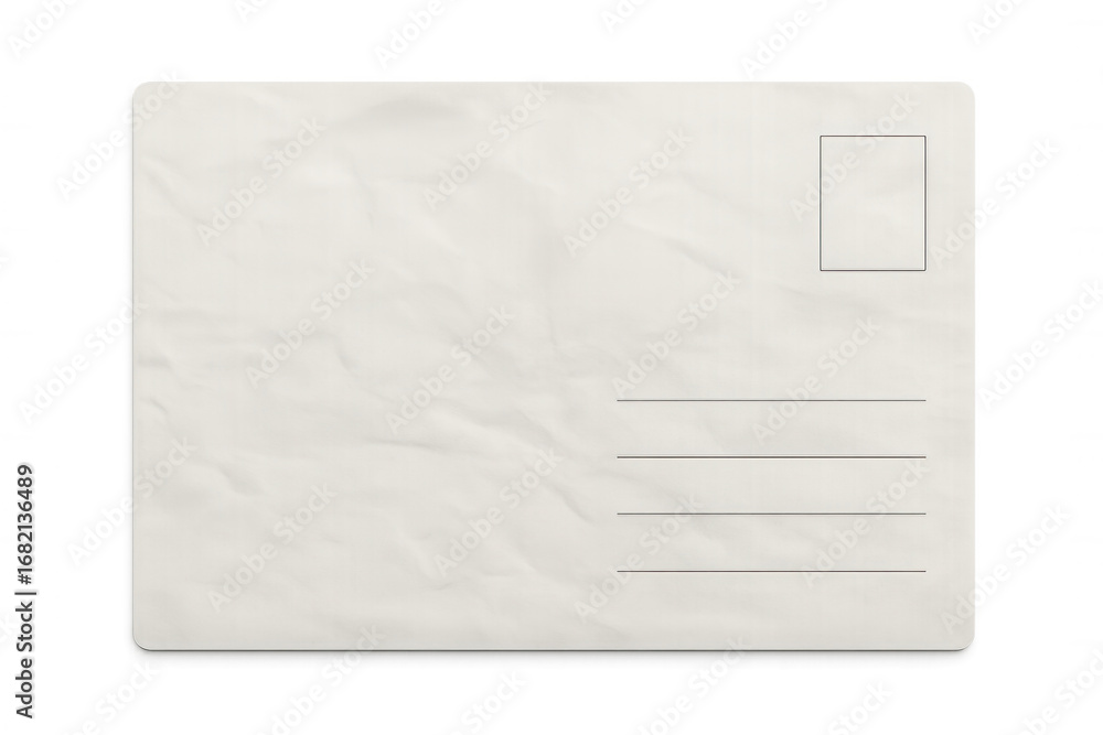 Poster crumpled white postcard with space for text and address, isolated on transparent background, perfect