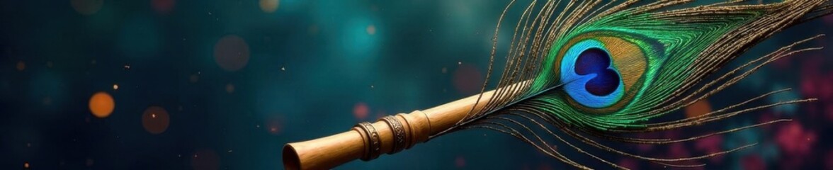 Obraz premium Krishna's flute and peacock feather, a symbol of divinity , krishna, worship
