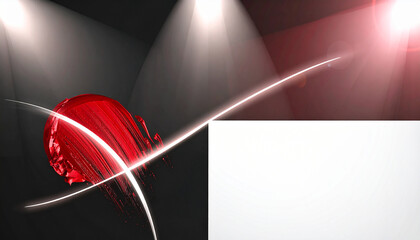 Bold red paint stroke with white light streaks brush texture