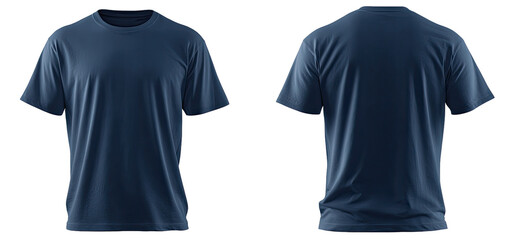 Front and back view of a plain navy blue t-shirt (1)