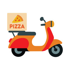 Obraz premium Pizza Delivery Scooter Vector Illustration in Orange and Red for Fast Food Services and Restaurant Logistics