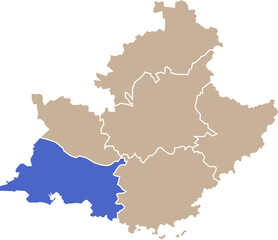 Illustration carte de la région Provence-Alpes-Côte d'Azur avec département Bouches-du-Rhône mis en lumière