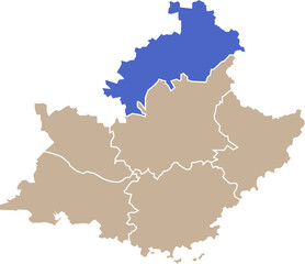 Illustration carte de la r&eacute;gion Provence-Alpes-C&ocirc;te d'Azur avec d&eacute;partement Hautes-Alpes mis en lumi&egrave;re