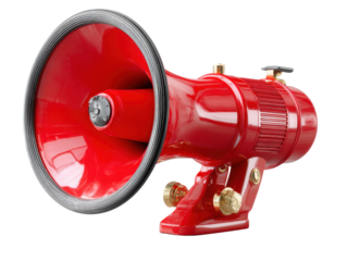Red Megaphone: A vibrant red megaphone, rendered in exquisite detail, stands ready to amplify its message, its horn gleaming with an inviting aura.