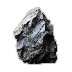 Close-up view of a large jagged gray rock with rough textured isolated on white