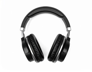 Black and silver over-ear headphones, top view, isolated on white background.