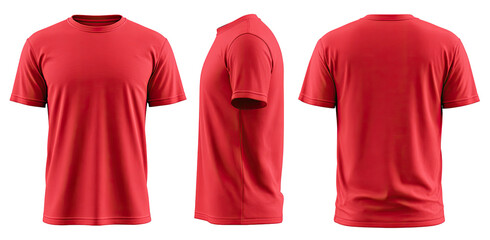 Three-view mockup of a red t-shirt