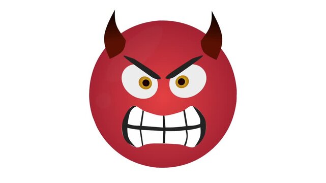 Animated emoji face turning angry with devil horns, furious expression, and intense emotion.