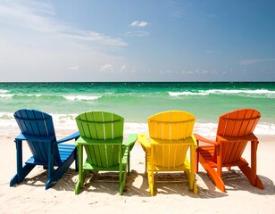 Colorful beach chairs on a sunny shore (1)