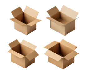 Four open cardboard boxes, isometric view