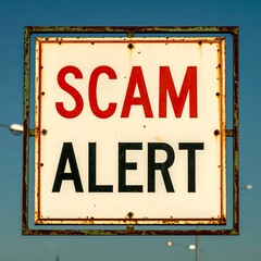 Naklejka premium Rusty sign warns of scam