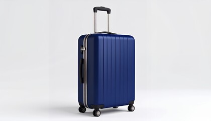 A navy blue rolling suitcase on a white background.