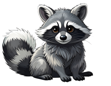 Cute Raccoon Sitting Illustration, isolated on transparent background PNG - Powered by Adobe