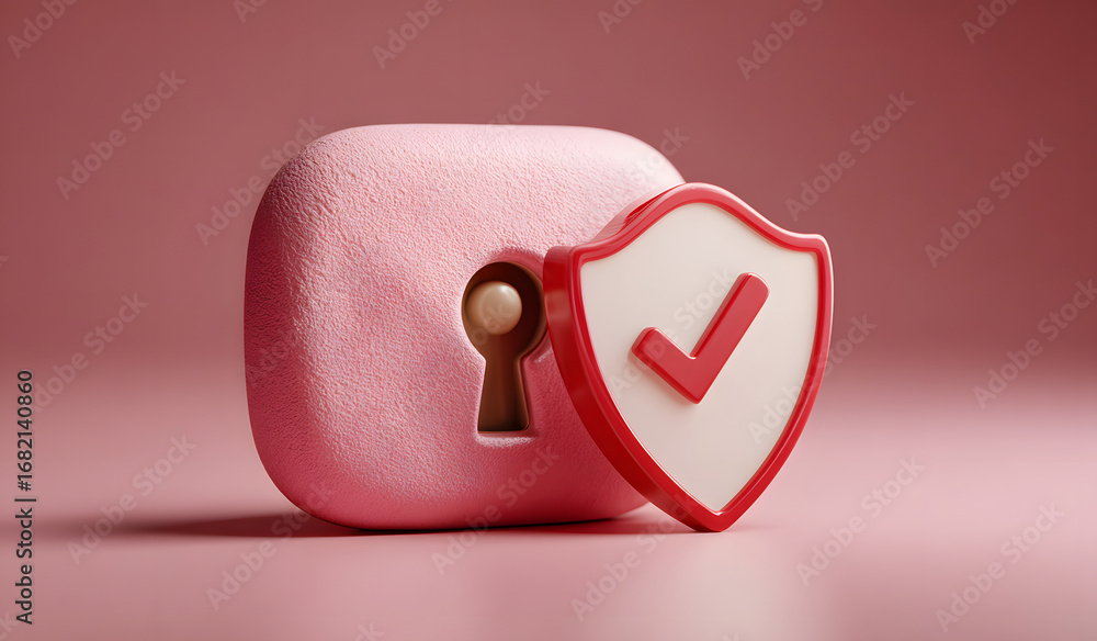 Poster password secure login access with shield check mark,3d rendering illustration