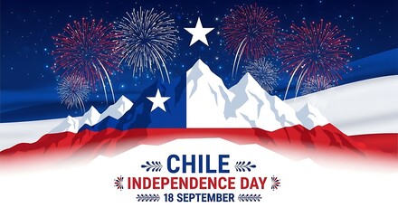 Festive Chile Independence Day: Fireworks over Andes Mountains, Patriotically Designed