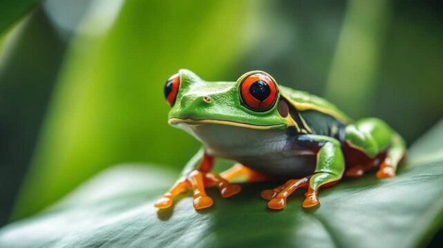Vibrant Red-Eyed Tree Frog on Lush Green Leaf