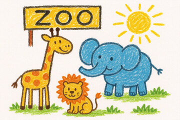 Naklejka premium Crayon Zoo Animals