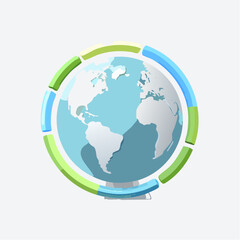 Naklejka premium Global Progress A Visual Representation of International Development and Growth Trends on a Circular Infographic Earth Globe