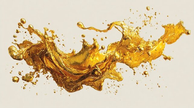 Splashing gold fluid suspended in air, abstract and dynamic movement