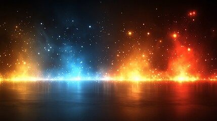 Abstract fiery and icy background with reflective floor