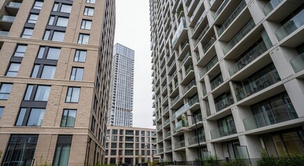 Fototapeta premium Modern Architectural Design of Apartment Buildings, Urban Living Space, Cityscape View