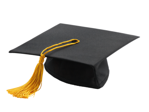Dark gray graduation cap with gold tassel