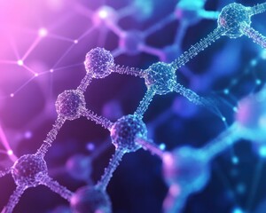 Abstract molecular structure with glowing nodes against a vibrant gradient background