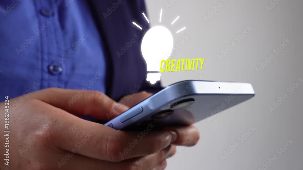Poster creativity concept. close-up of a professional woman's hands using a computer with an animated light