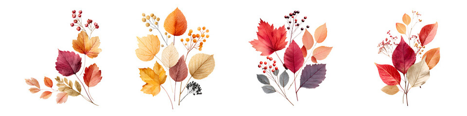 Naklejka premium Autumn Leaves Bouquet Collection: Fall Foliage Watercolor Illustration