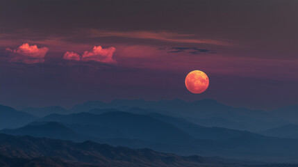 Fantasy Night Landscape with Red Blood Moon 