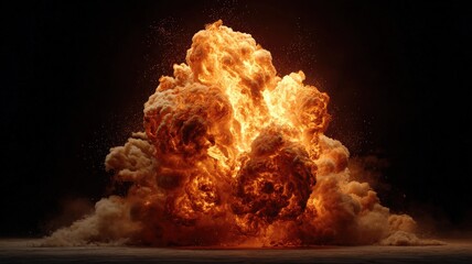 dramatic fire explosion isolated on dark background, super slow motion rendering, perfect for VFX and high-intensity sequences