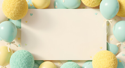 Blank Space with Pastel Balloons and Heart Confetti for Festive Occasion Background