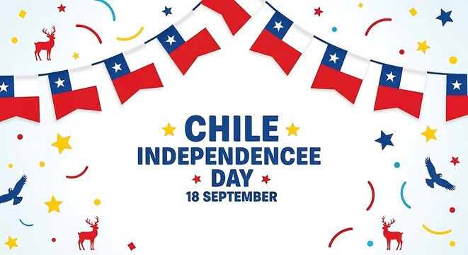 Chile Independence Day Celebration with Flags, Confetti, and Festive Elements