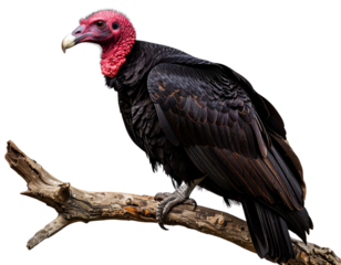  Turkey Vulture Perched Pose, isolated on transparent background PNG