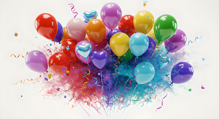 Vibrant Colorful Balloons and Confetti Exploding with Powder for Festive Celebration