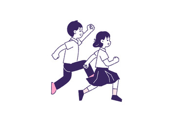 明るい表情で駆け出す男女の学生イラスト