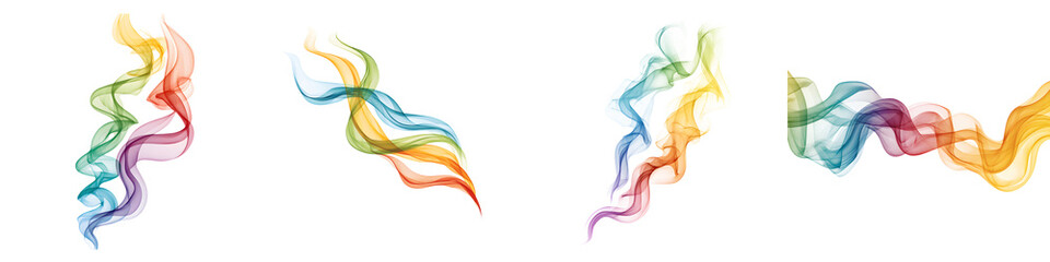 Obraz premium Abstract Colorful Smoke Swirls on White Background - Set of Four