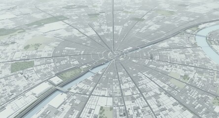 Aerial View of Cityscape, Urban Planning, Infrastructure Design, Modern City, Top-Down View, Birds Eye Perspective, City Layout,  