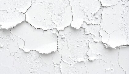 Obraz premium Close-up of peeling, cracked white paint; a textured, rough surface with raised edges and irregular patterns