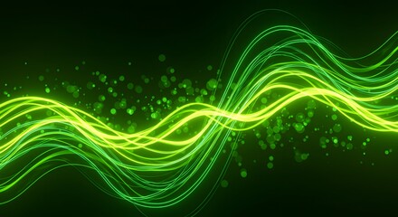 Fototapeta premium Vibrant Green Energy Streams Flowing Dynamically on Dark Background Creates a Modern, Abstract Feel