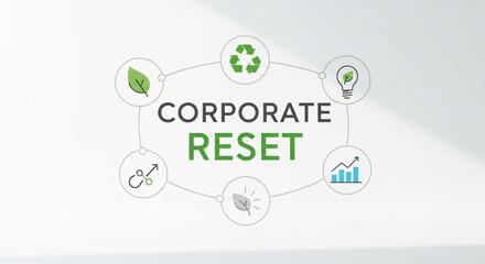 Corporate Reset Concept with Sustainability Icons and Green Business Strategy Illustration