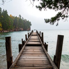 Naklejka premium Misty lake dock